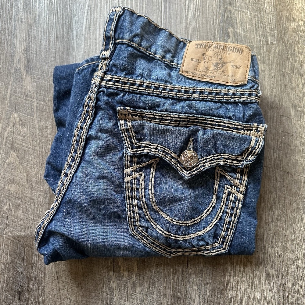 True Religion Men's Blue Ricky Super QT Jeans Mb3 Thick Stitch Semetary Keef